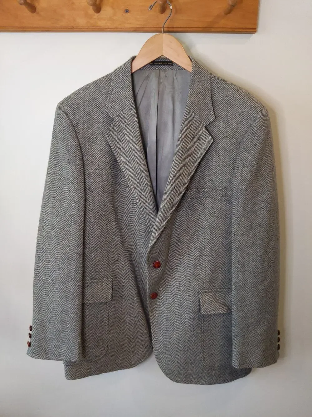 Vintage Shefford Anderson-Little Gray Herringbone Wool Blazer Union Made USA 42R